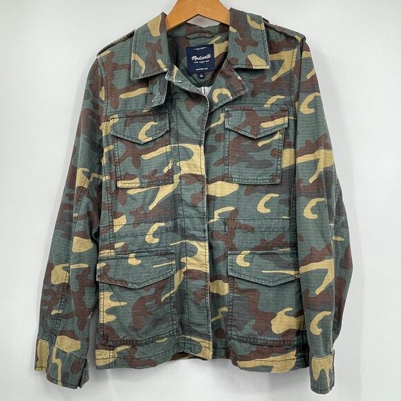 Madewell Brown Green Camo Outbound Button Down Utility Jacket Size Large - Picture 1 of 9